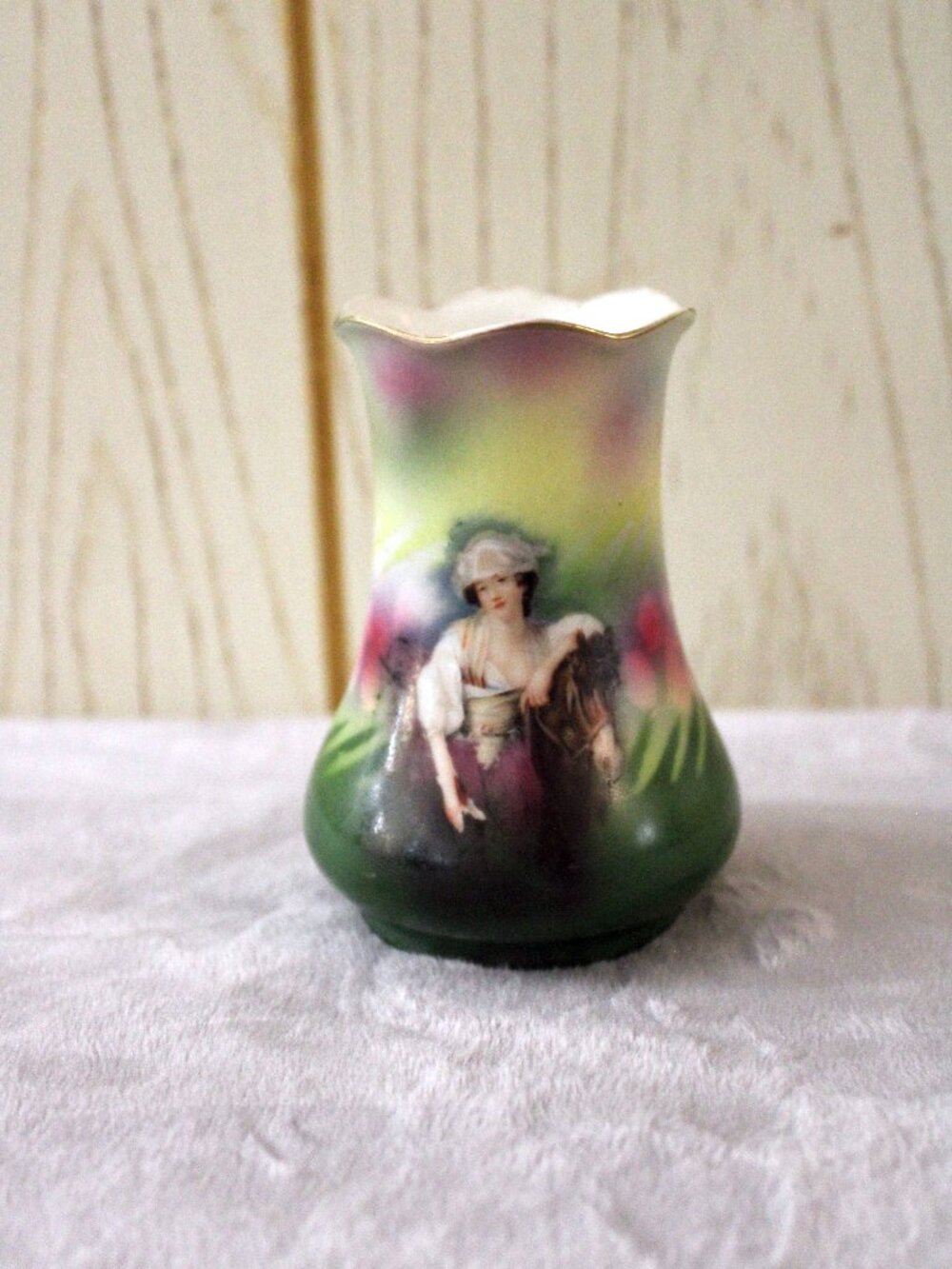 Royal Bayreuth Bavaria Hand Painted Woman & Horse Small Vase - Antique